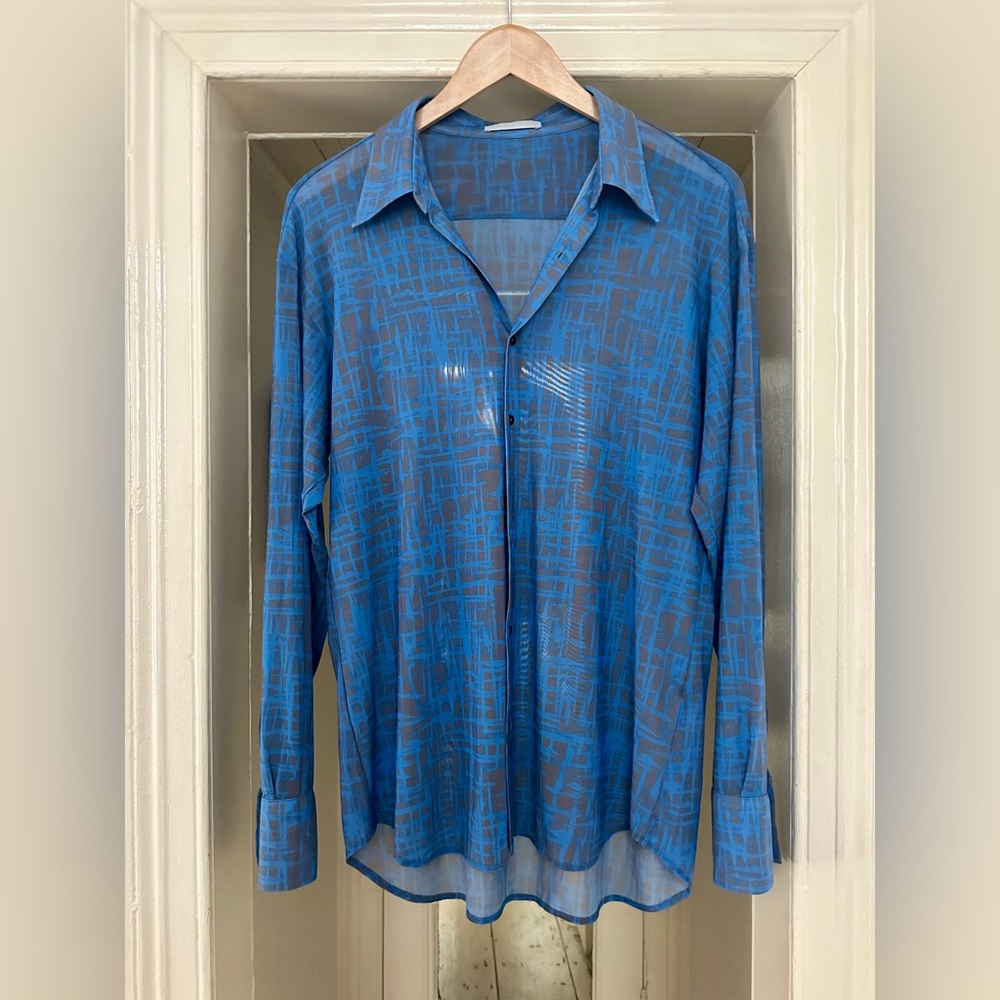 Maximilian Davis Men’s Blue Scratch Print Shirt sz M
